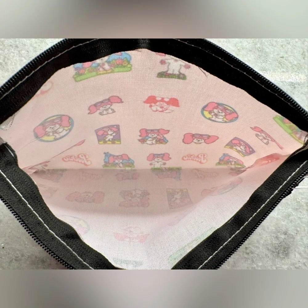 New Retro 80s Style Poochie Dog Pink Makeup Tech Pencil Bag w/ Charm - 8.5” x 6”